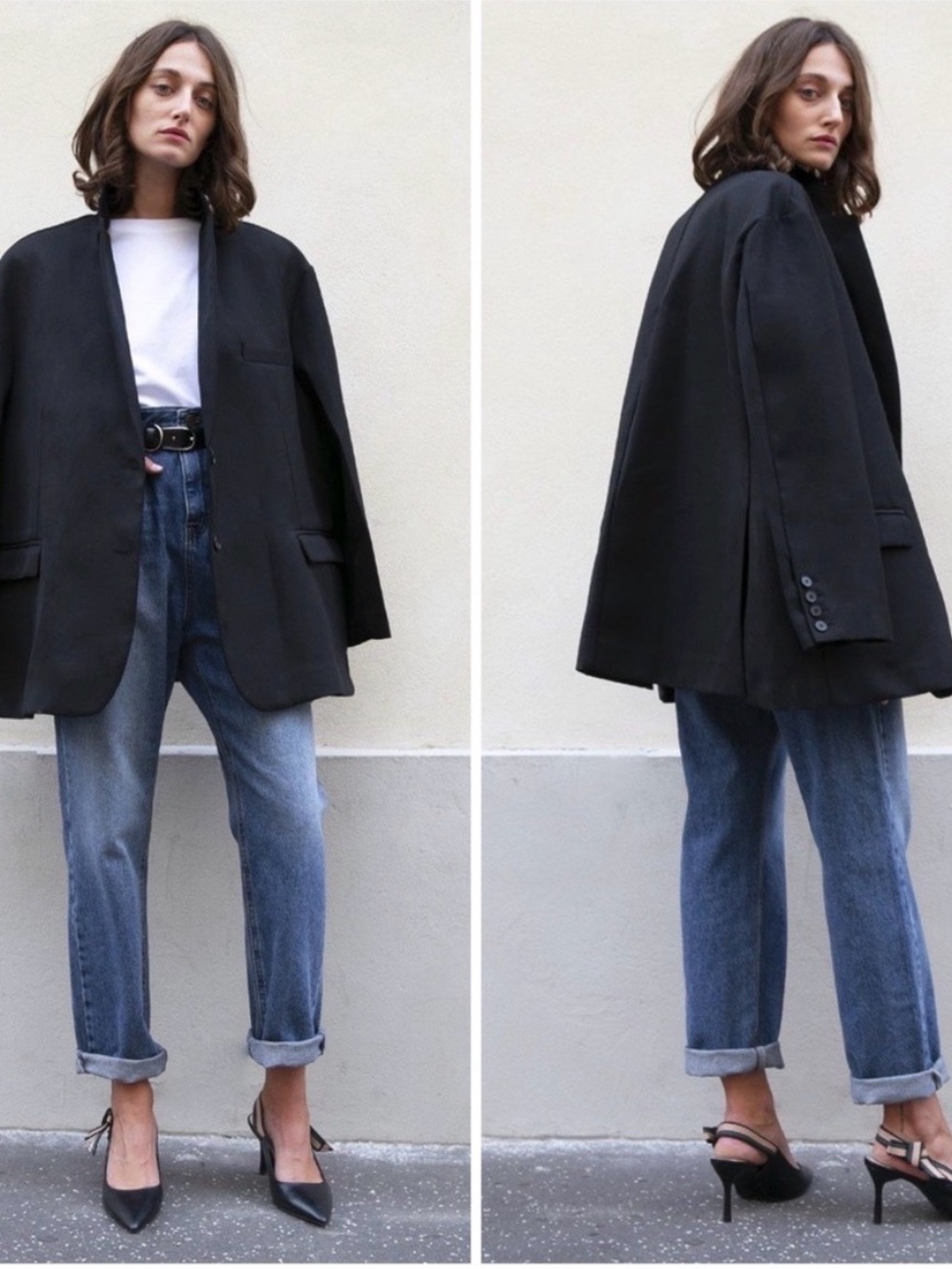 Frankie Shop Oversized Boyfriend Blazer Black Medium Large
